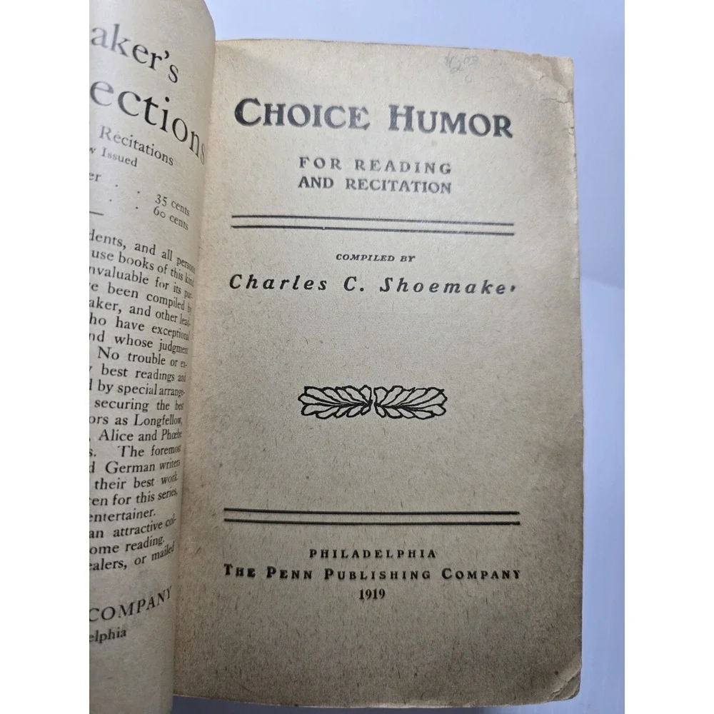 Choice Humor By Charles C. Shoemaker Cira 1914 The Penn Publishing Company‎